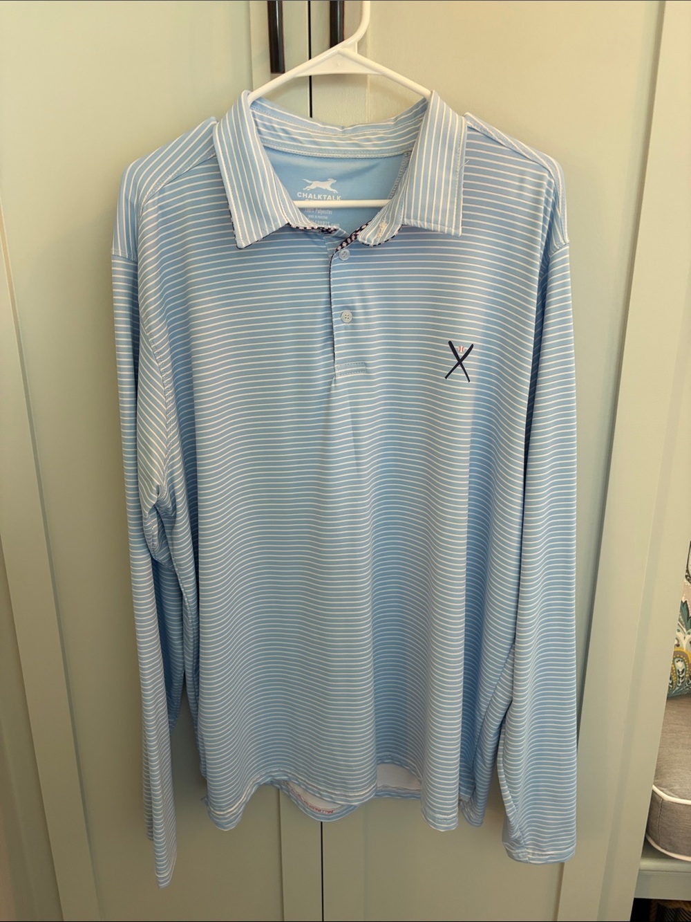 Chalktalk Sports, Men’s Light Blue Striped Long-Sleeve Polo